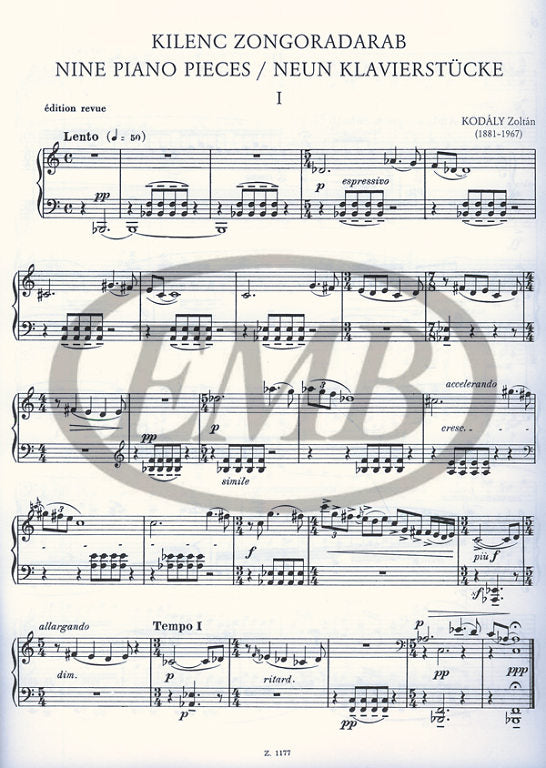 Kodaly - 9 Piano Pieces Op3 - Piano Solo EMB Z1177