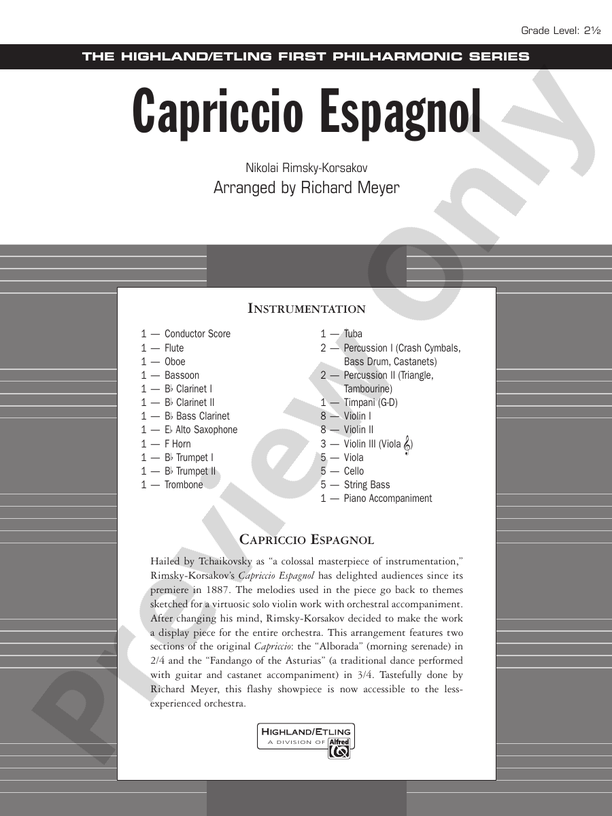 Capriccio Espagnol – Full Orchestra Conductor Score & Parts (Digital Download)