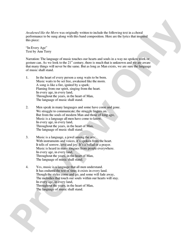 Awakened Like the Morn - Concert Band Conductor Score & Parts (Digital Download)
