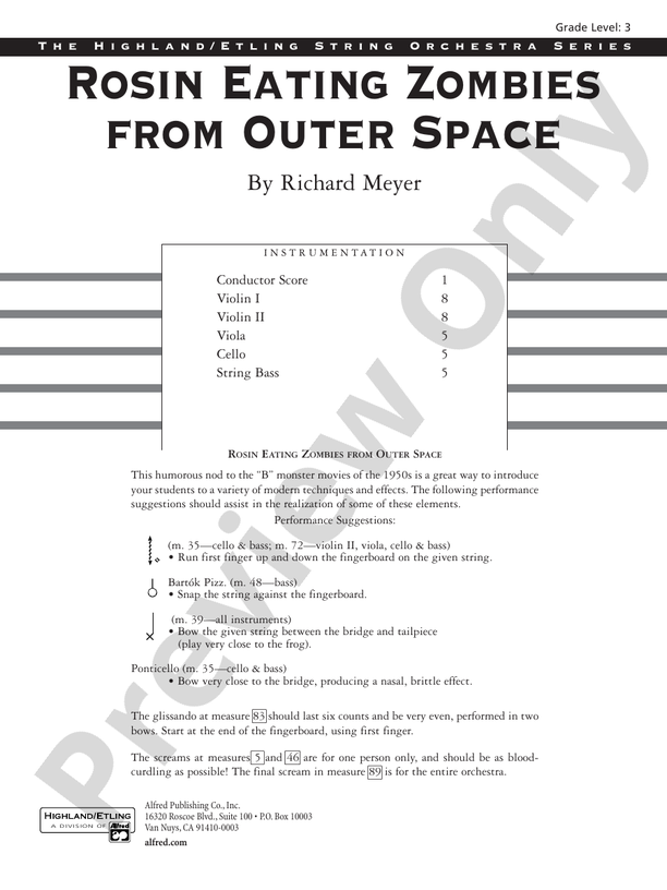 Rosin Eating Zombies from Outer Space – String Orchestra Conductor Score & Parts (Digital Download)