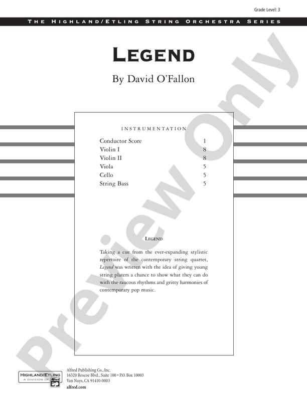Legend – String Orchestra Conductor Score & Parts (Digital Download)
