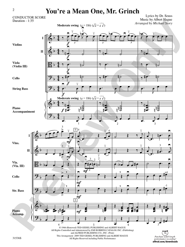 You're a Mean One, Mr. Grinch (Grade 3) - String Orchestra Conductor Score & Parts (Digital Download)