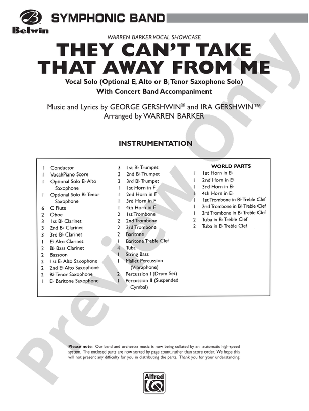 They Can't Take That Away from Me - Concert Band Conductor Score & Parts (Digital Download)