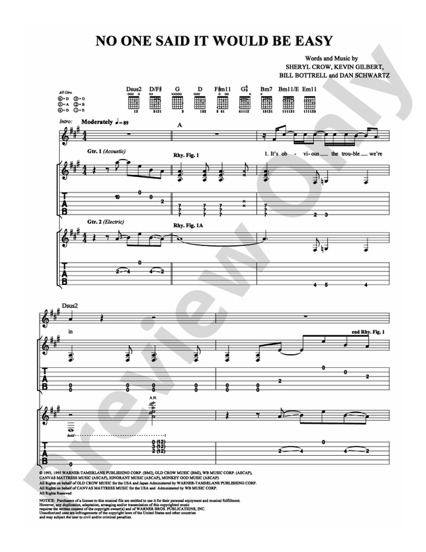 No One Said It Would Be Easy - Guitar TAB (Digital Download)