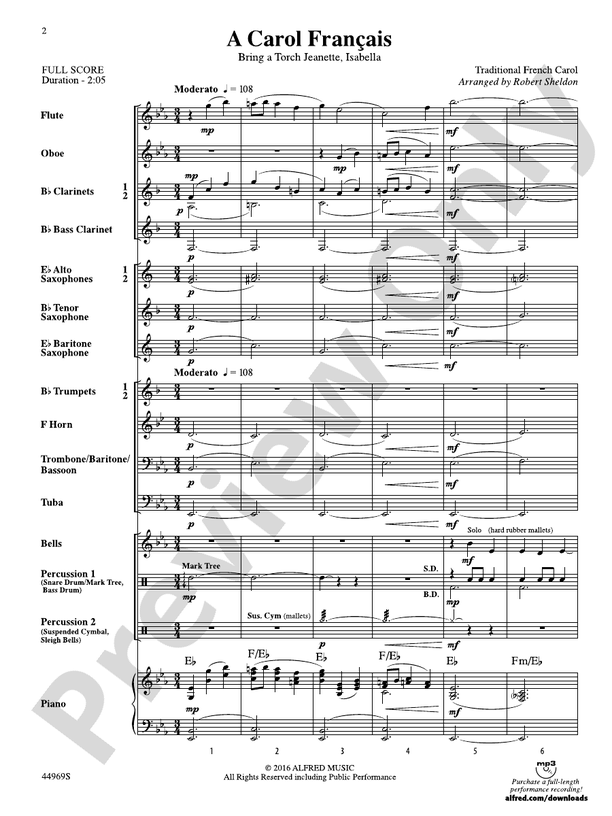 A Carol Francais - Concert Band Conductor Score & Parts (Digital Download)