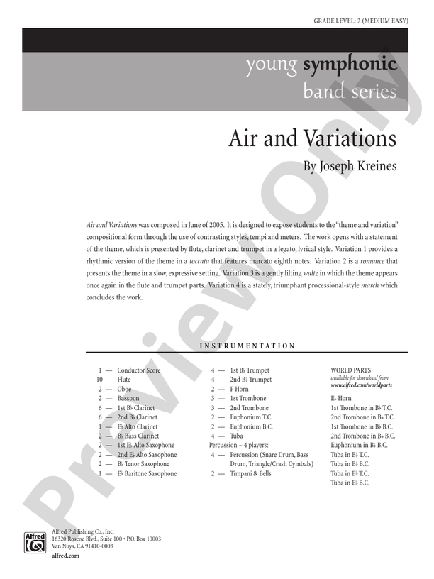 Air and Variations - Concert Band Conductor Score & Parts (Digital Download)