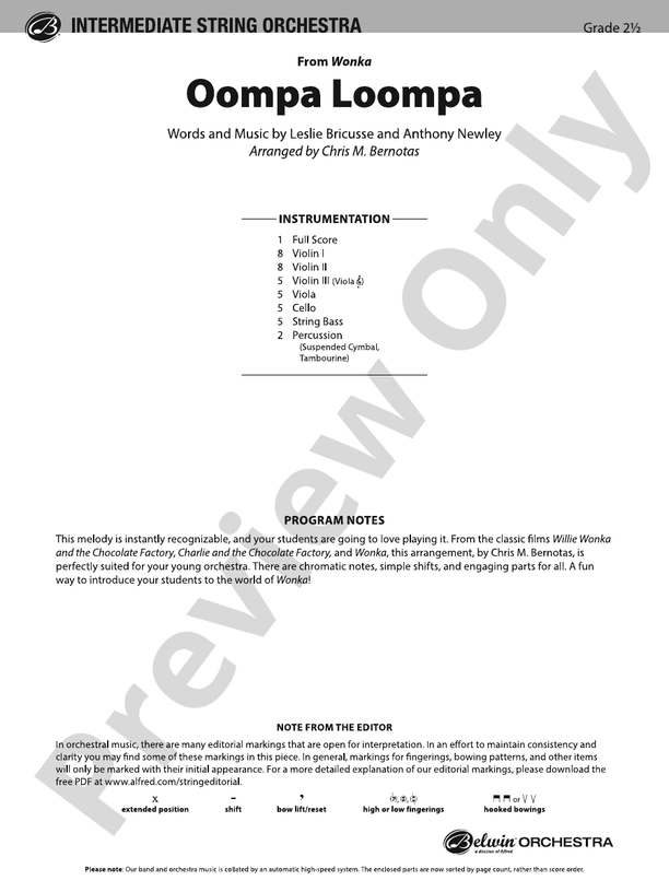 Oompa Loompa – String Orchestra Conductor Score & Parts (Digital Download)