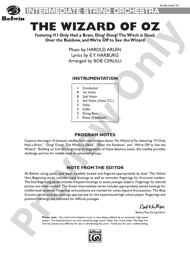 The Wizard of Oz – String Orchestra Conductor Score & Parts (Digital Download)