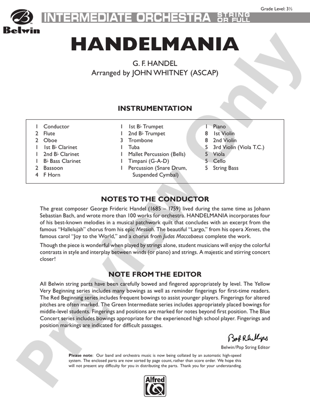 Handelmania – Full Orchestra Conductor Score & Parts (Digital Download)
