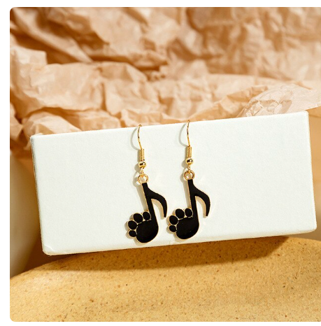 Gold and Enamel Cat Dog Earrings Black Paw Quavers