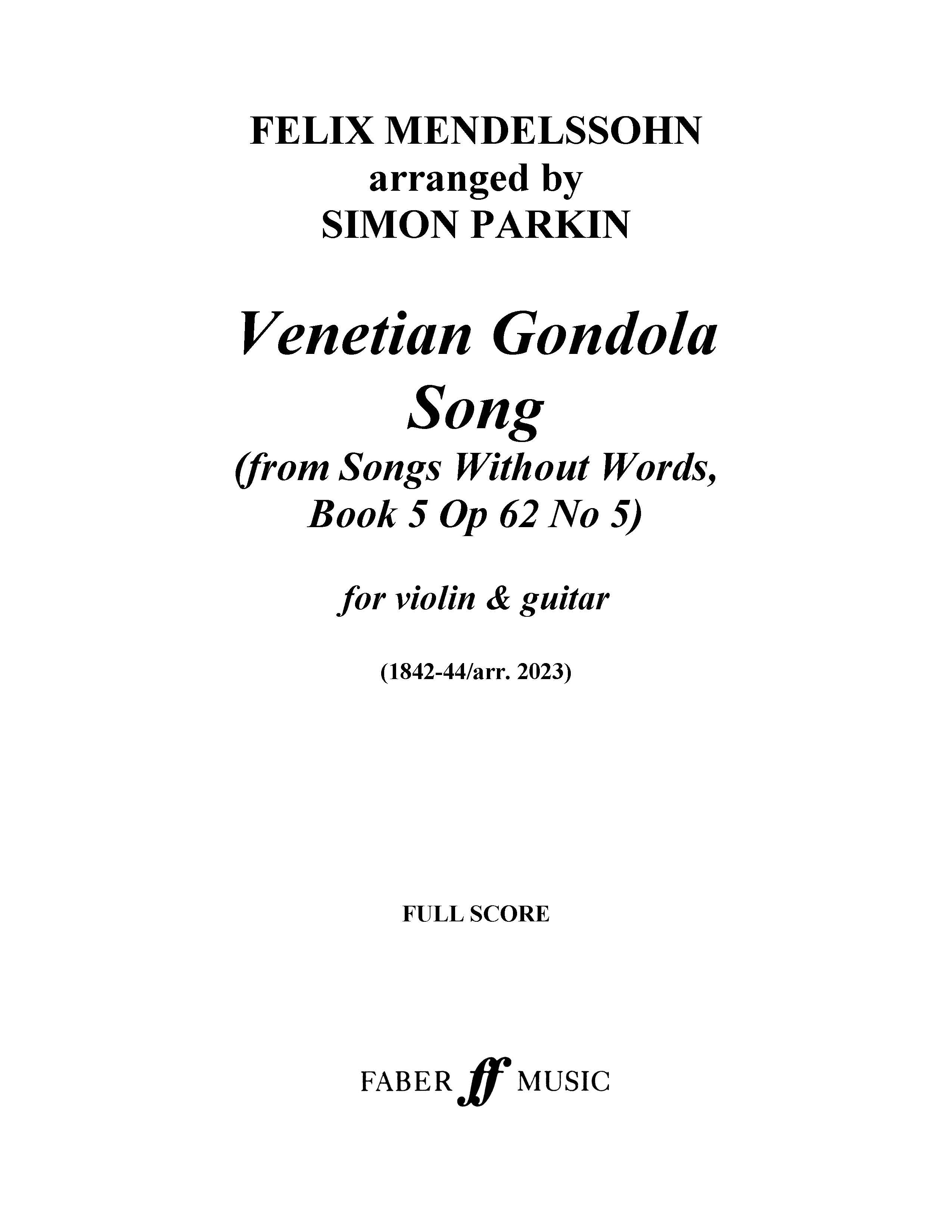 Mendelssohn - Venetian Gondola Song (from 'Songs Without Words Book 5 Op.62, No.5') - Mixed Ensemble (Digital Download)