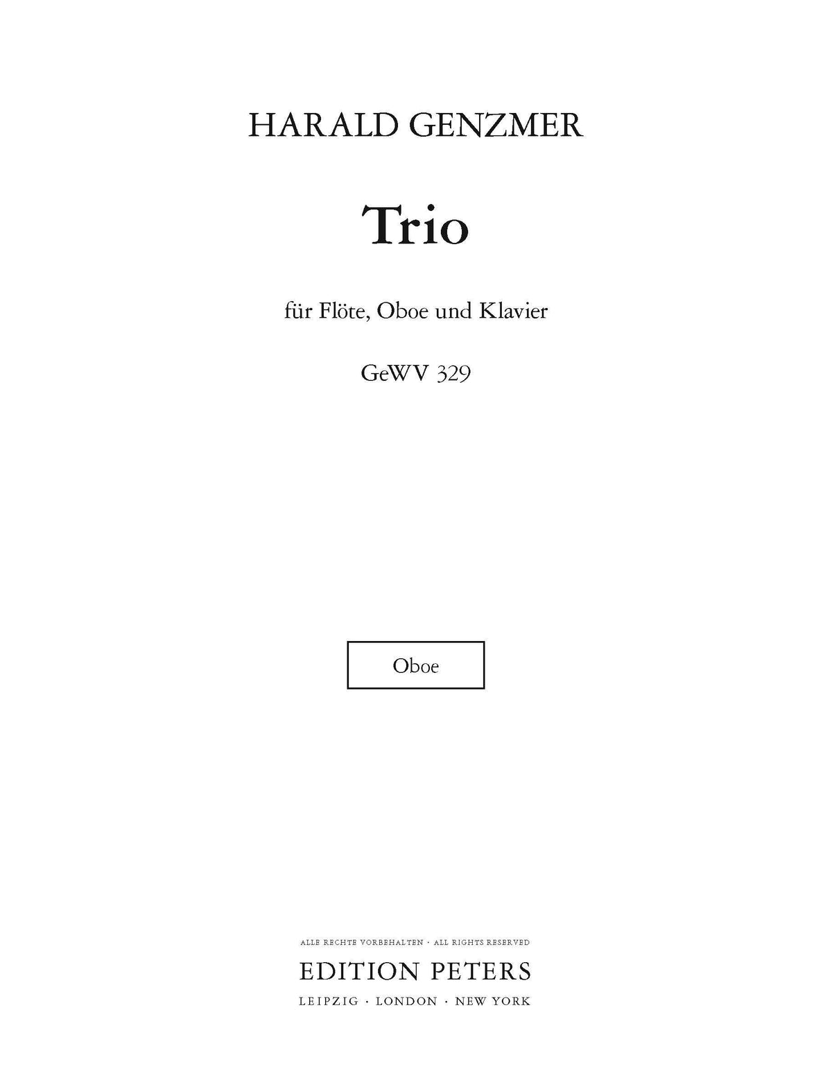 Trio für Flöte, Oboe and Klavier (EP11258) - Oboe Part (Digital Download)