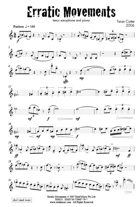 Carter - Erractic Movements - Tenor Saxophone/Piano Accompaniment Reed Music RM321