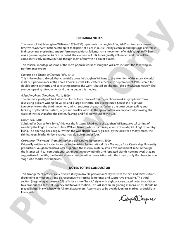 A Ralph Vaughan Williams Portrait - Concert Band Conductor Score & Parts (Digital Download)