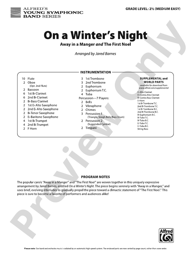 On a Winter's Night – Concert Band Score & Parts