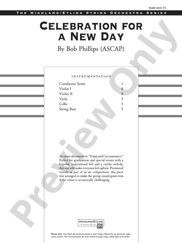 Celebration for a New Day – String Orchestra Conductor Score & Parts (Digital Download)
