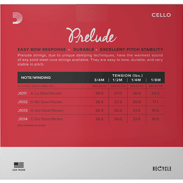 D'Addario Prelude Cello, Set (Med), 3/4