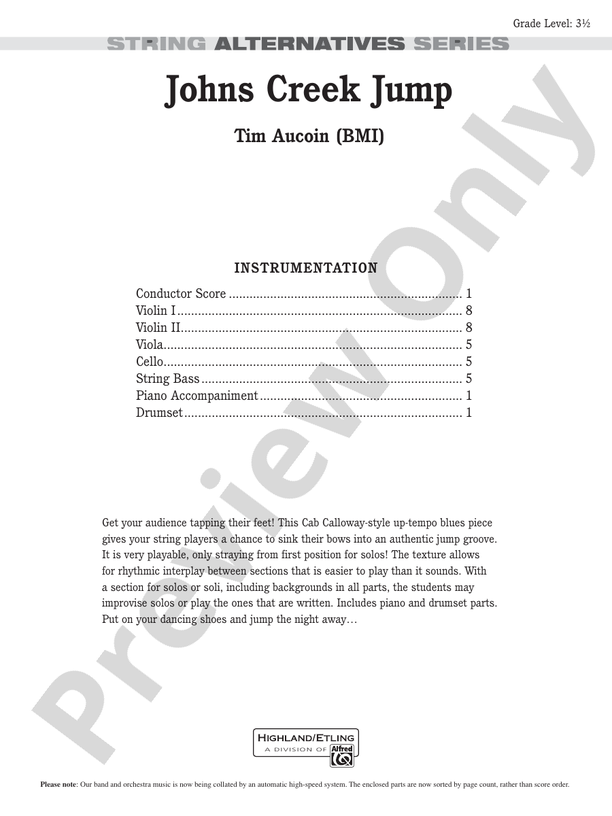 Johns Creek Jump – String Orchestra Conductor Score & Parts (Digital Download)