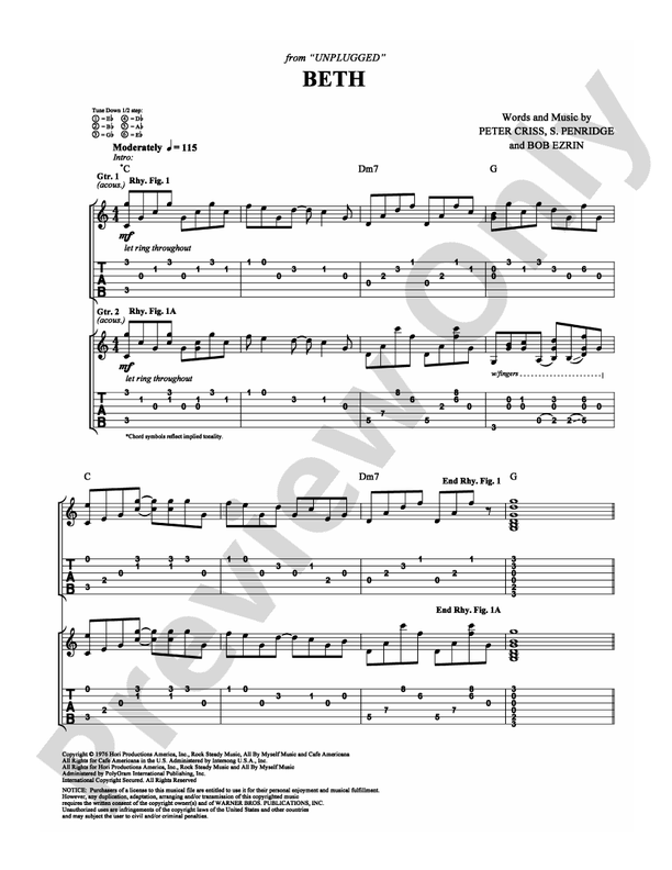 Beth - Guitar TAB (Digital Download)