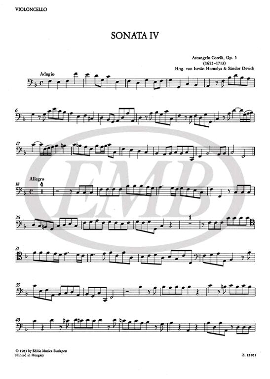 Corelli - 12 Sonatas Op5 Volume 1B - Violin/Basso Continuo EMB Z12051