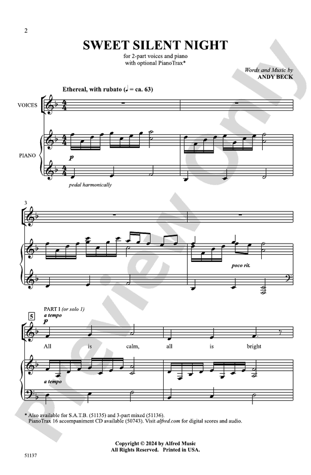 Sweet Silent Night - 2 Part Treble Choral Octavo (Digital Download)