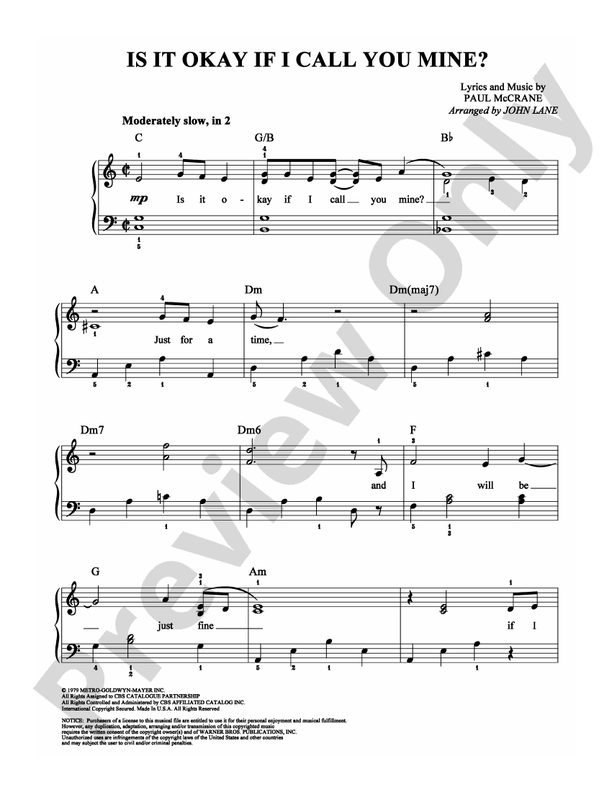 Is it Okay if I Call You Mine? - Arr. John Lane - Easy Piano (Digital Download)