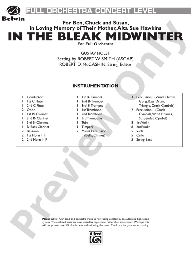 In the Bleak Midwinter – Full Orchestra Conductor Score & Parts (Digital Download)