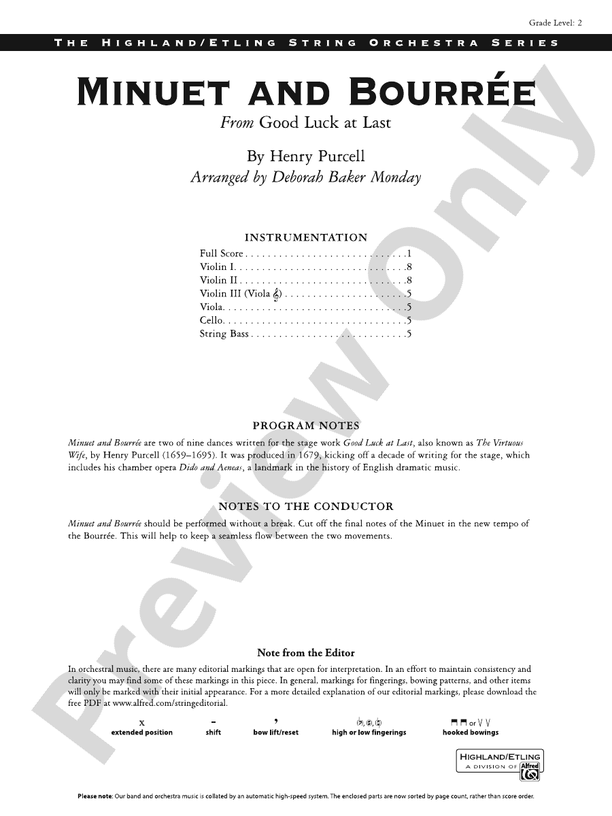 Minuet and Bourrée – String Orchestra Conductor Score & Parts
