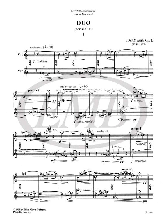 Bozay - Duo Op1 - Violin Duet EMB Z5201