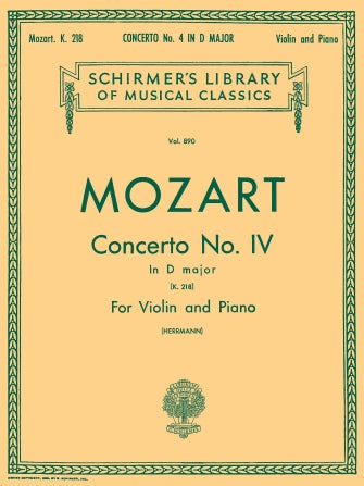 Mozart - Concerto #4 K218 - Violin/Piano Accompaniment Schirmer 50256820