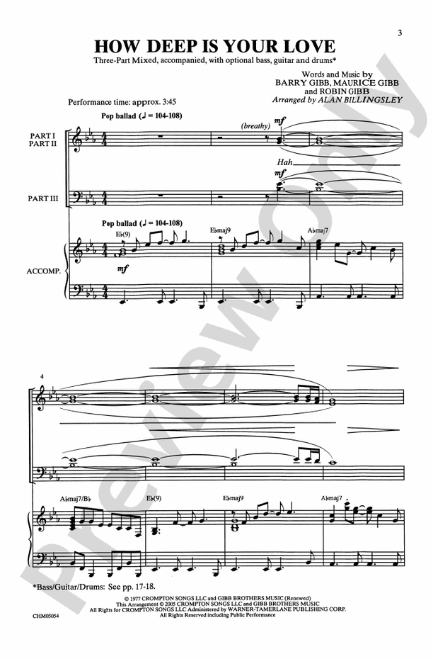How Deep Is Your Love – 3-Part Mixed Choral Octavo (Digital Download)