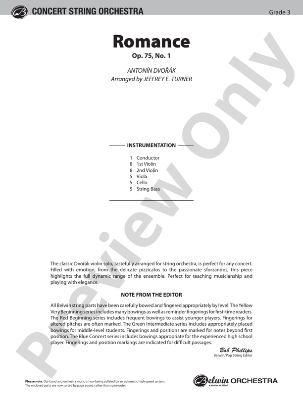 Romance, Op. 75, No. 1 – String Orchestra Conductor Score & Parts (Digital Download)