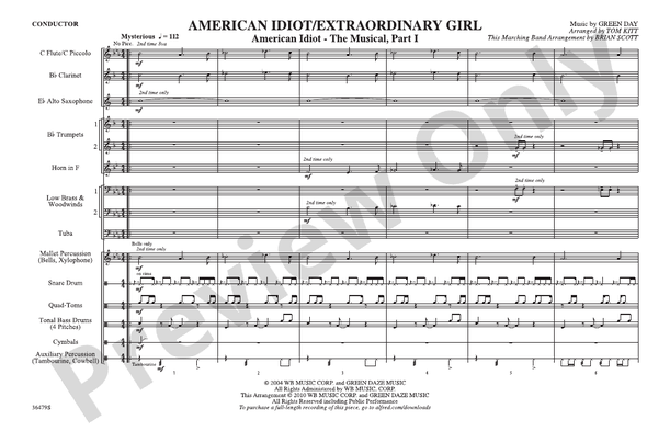 American Idiot / Extraordinary Girl – Marching Band Conductor Score & Parts (Digital Download)