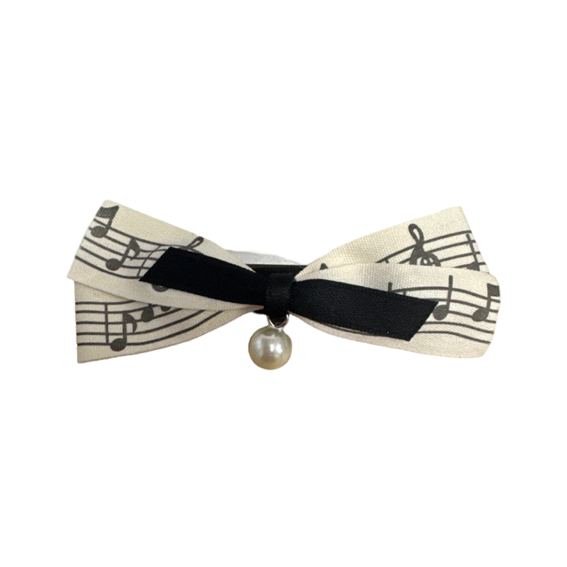 Hair Clip Creme Ribbon with Manuscript and a Pearl