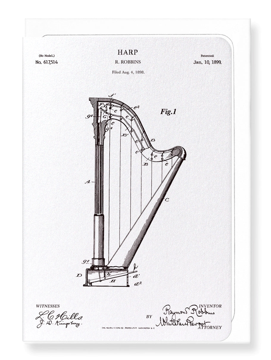 Greeting Card Patent of Harp (1899)
