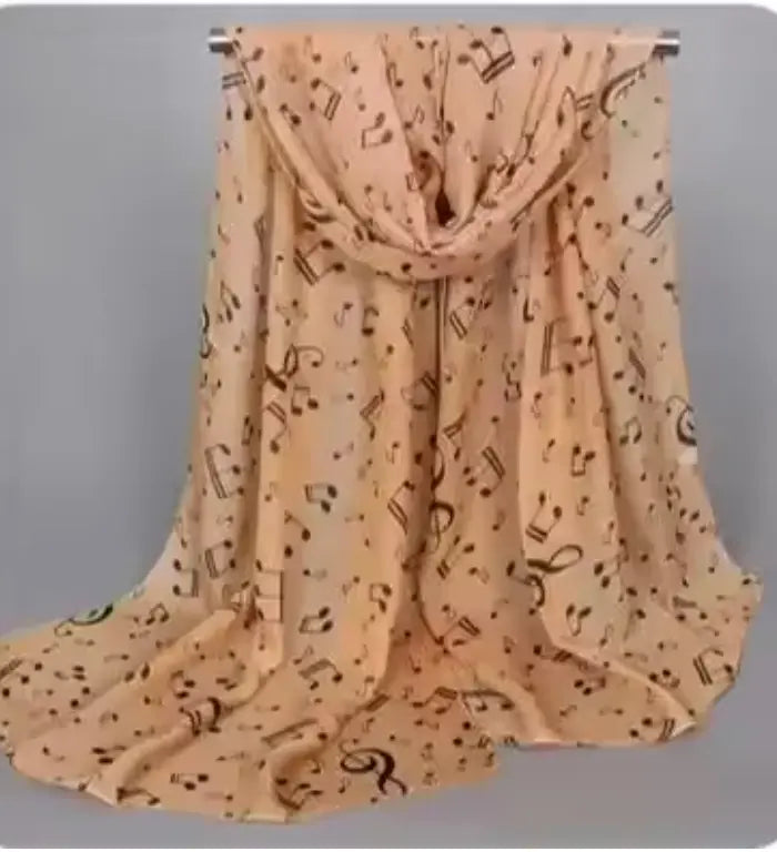 Scarf Caramel Colour with Brown Notes and Clefs