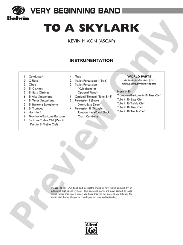 To a Skylark - Concert Band Conductor Score & Parts (Digital Download)
