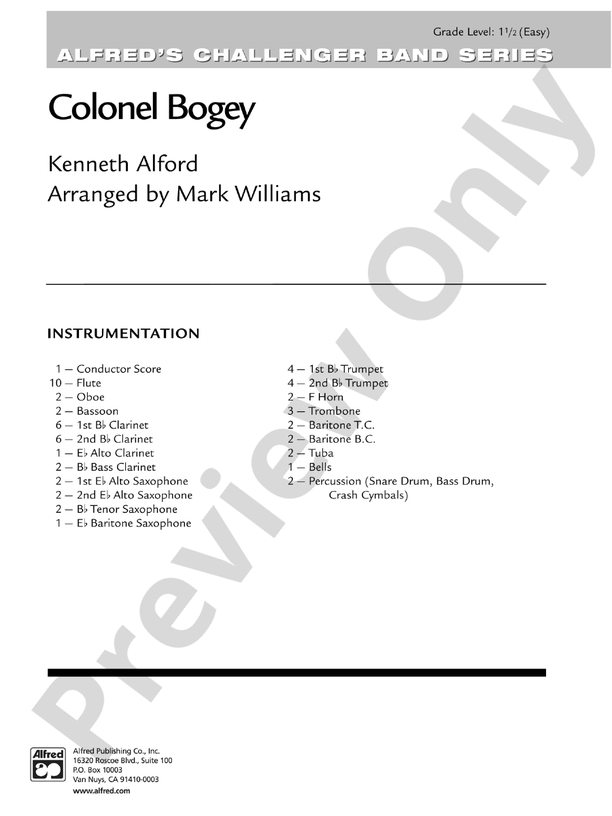 Colonel Bogey - Concert Band Conductor Score & Parts (Digital Download)