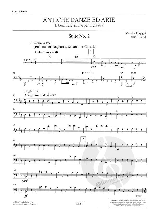 ANCIENT AIRS AND DANCES SUITE NO 2 - DOUBLE BASS PART - RESPIGHI - ORCHESTRA - EULENBURG