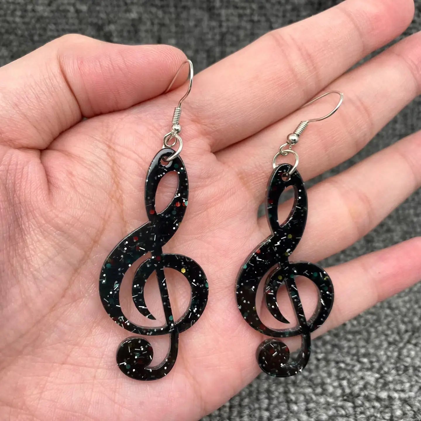 Black Acrylic Drop Earrings with Colourful Speckles