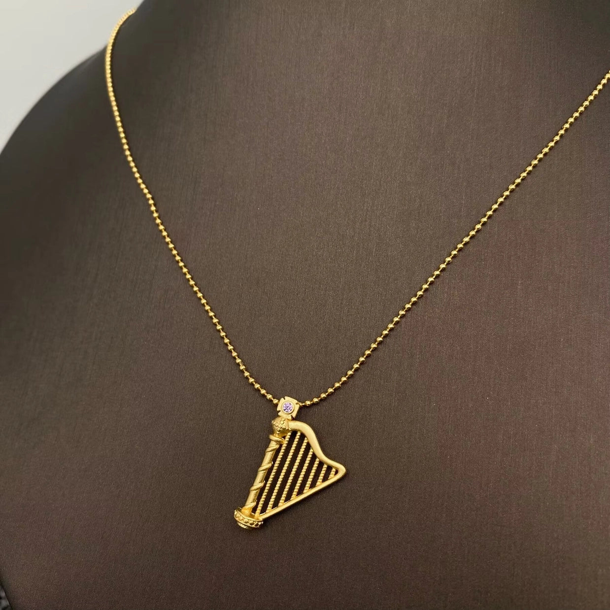 Gold Plated Harp Charm and Chain