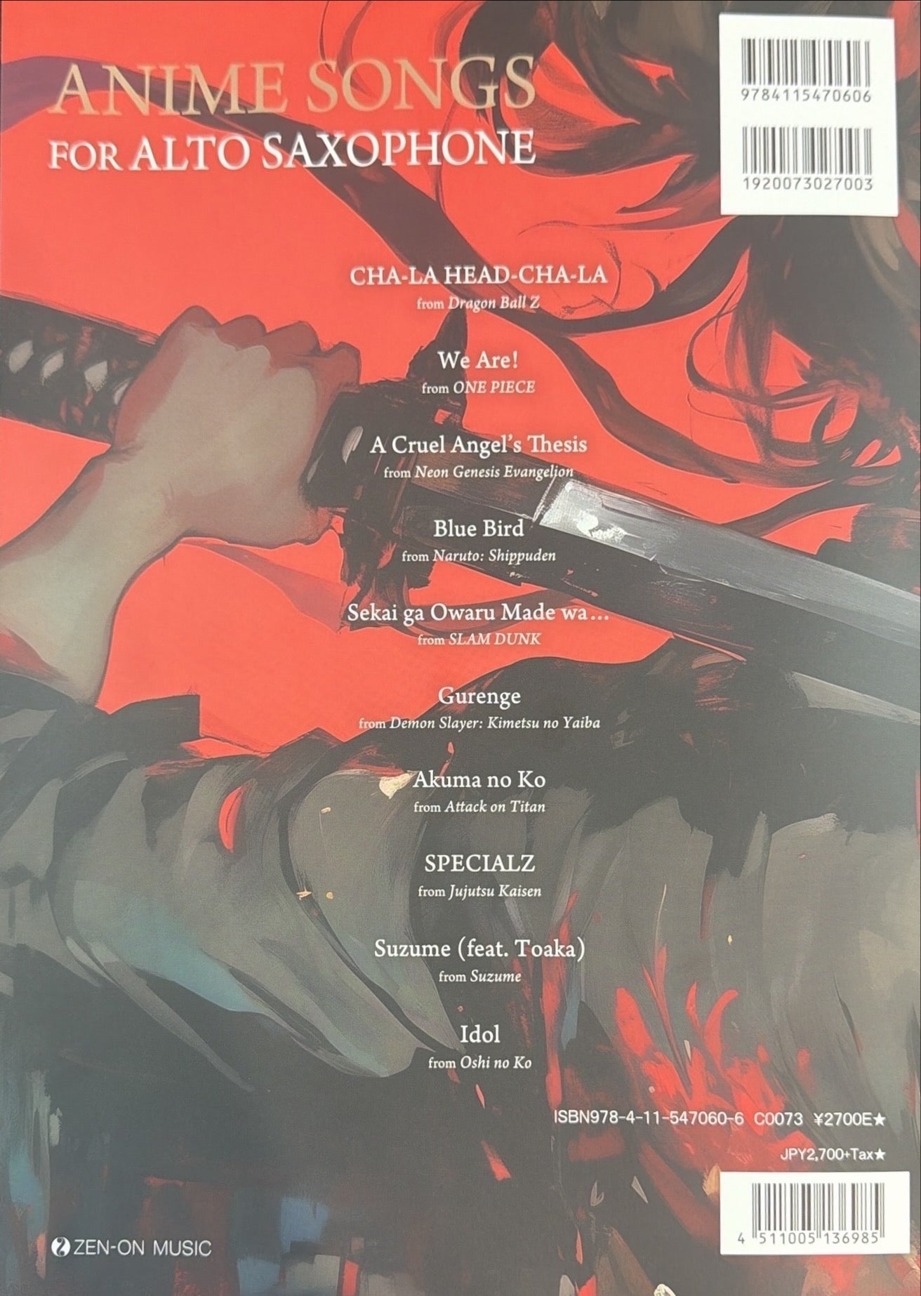 Anime Songs Book/CD - Alto Sax & Piano - Zen On