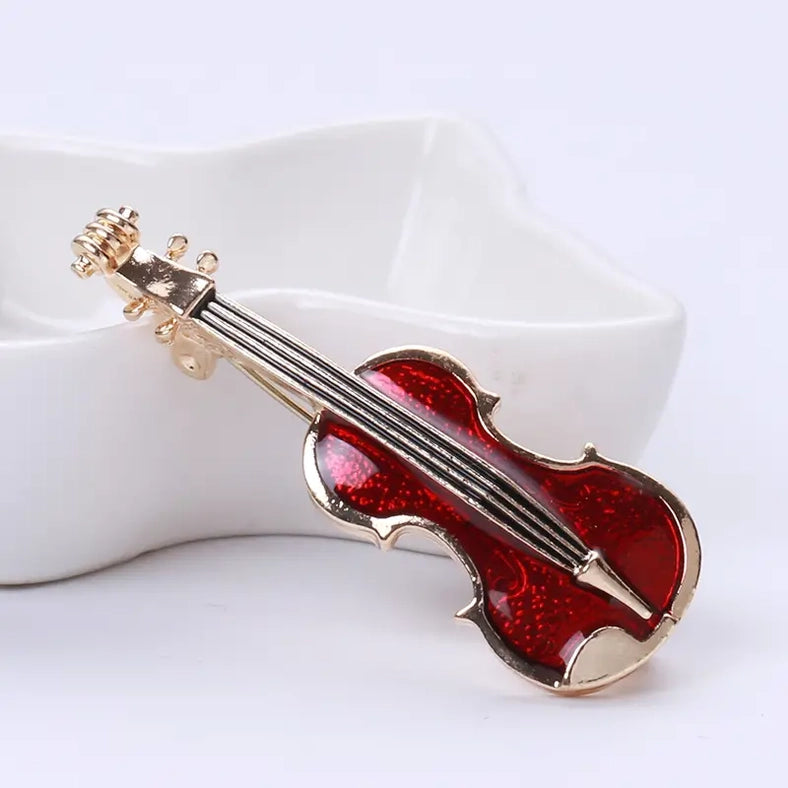 Violin Brooch Gold and Red