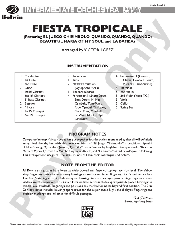 Fiesta Tropicale – Full Orchestra Conductor Score & Parts (Digital Download)