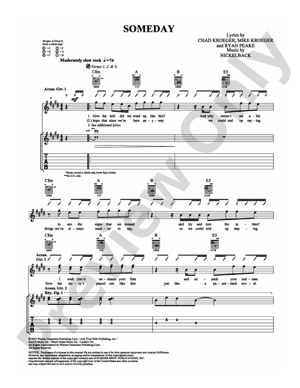 Someday - Nickelback - Guitar TAB (Digital Download)