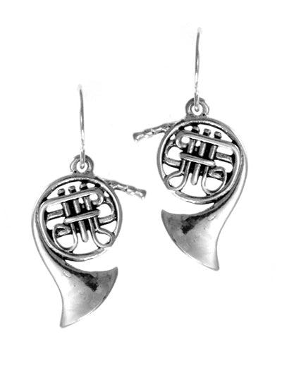 Silver French Horn Metal Drop Earrings