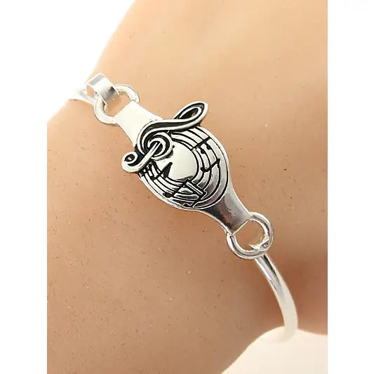 Silver Treble Clef Metal Casting Bangle