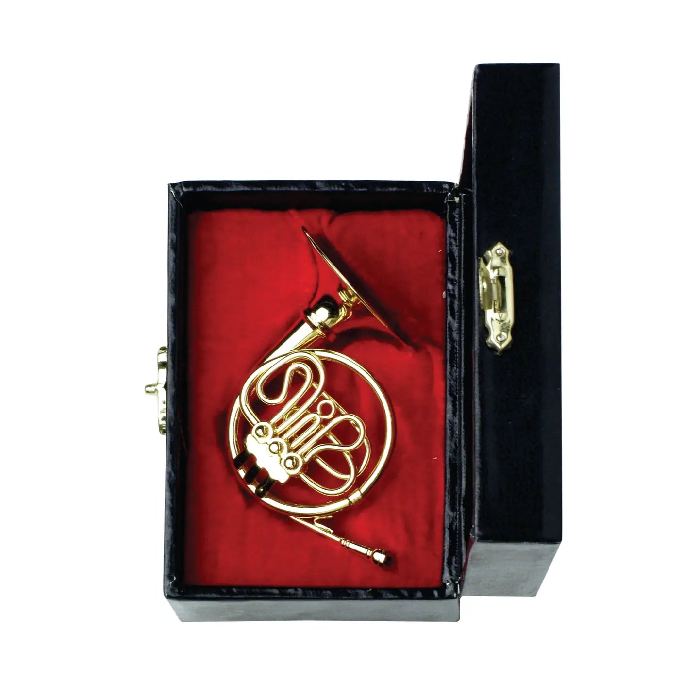 Minature Gold French Horn with Stand and Case