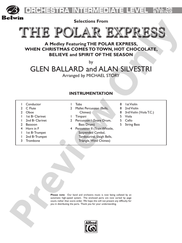 The Polar Express, Selections from – Full Orchestra Conductor Score & Parts (Digital Download)