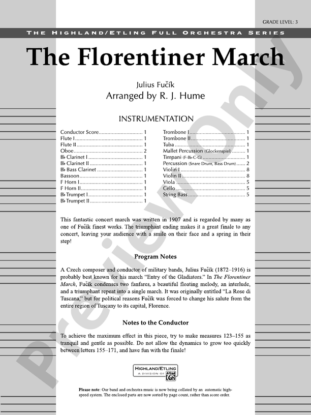 The Florentiner March – Full Orchestra Conductor Score & Parts (Digital Download)